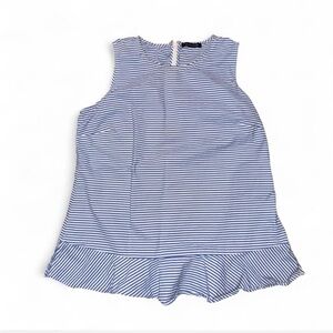 Tommy Hilfiger Blue and White Striped Sleeveless Ruffle Hem Top